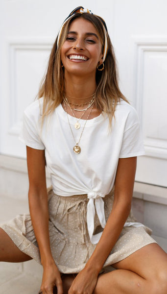 White Waist-Tie Cropped Tee