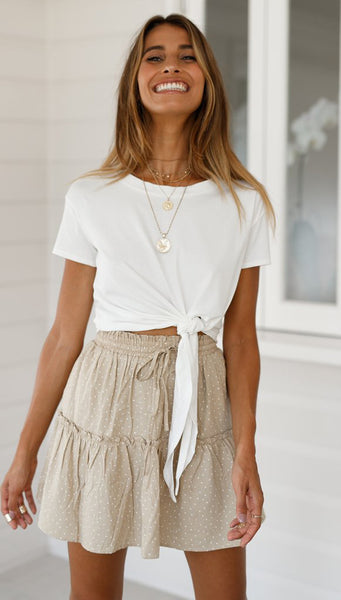 White Waist-Tie Cropped Tee