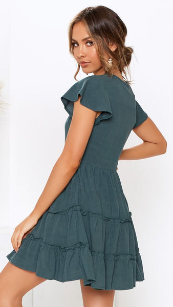 Green Button Down Linen Dress