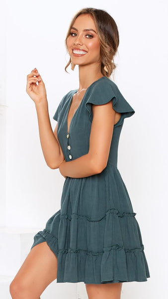 Green Button Down Linen Dress