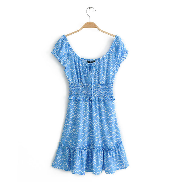 Blue Petal Floral Neck-Tie Dress