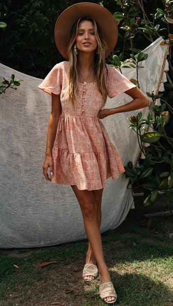 Coral Pink Buttoned Mini Dress