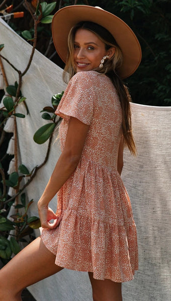 Coral Pink Buttoned Mini Dress