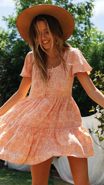 Coral Pink Buttoned Mini Dress