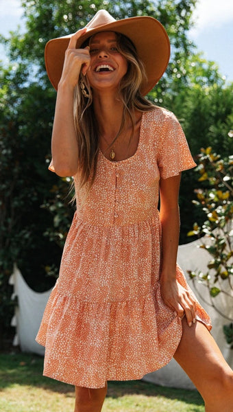 Coral Pink Buttoned Mini Dress