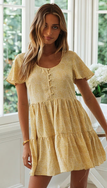 Yellow Buttoned Mini Dress