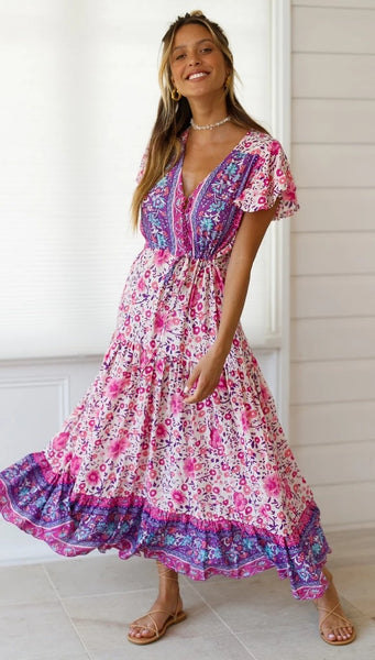 Purple Floral Bohemia Long Dress