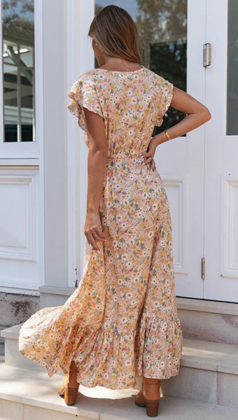 Coral Floral Bohemia Button-Down Dress