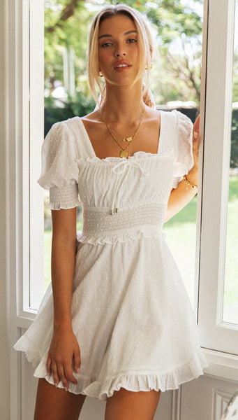 White Smocked Backless Dress