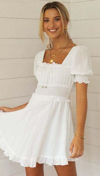 White Smocked Backless Dress