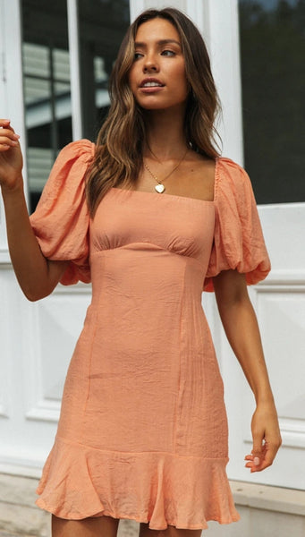 Orange Blouson Sleeves Mini Dress