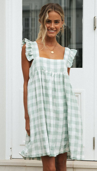 Green Tartan Print Shift Dress