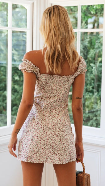 Red Dainty Floral Button Down Dress