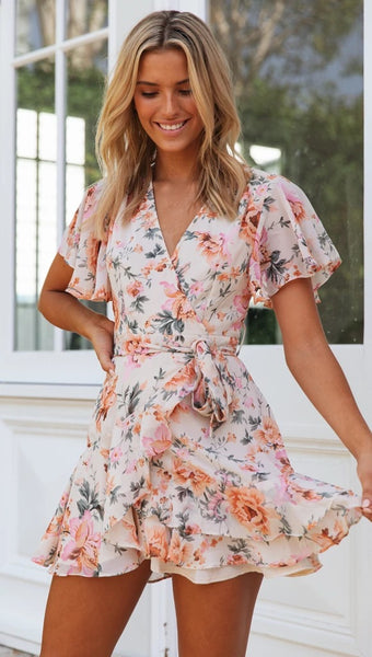 Pink Rose Surplice Wrap Dress