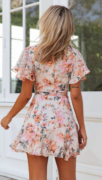 Pink Rose Surplice Wrap Dress