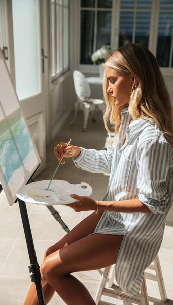Grey Striped Button Down Side Slits Shirt