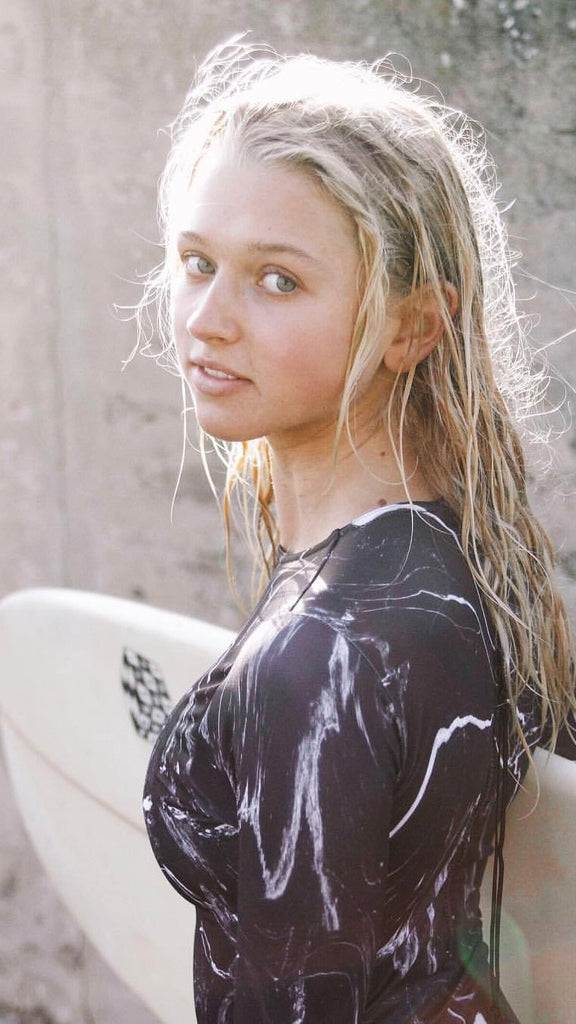 Black Fluid Print Long Sleeve Surf Swimsuit