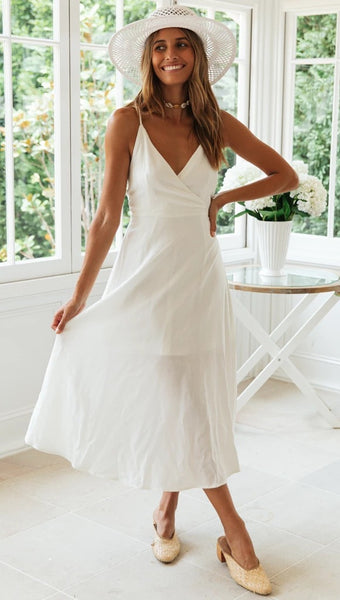 White Surplice Backless Bowknot Dress
