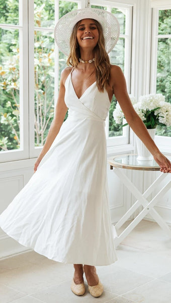 White Surplice Backless Bowknot Dress