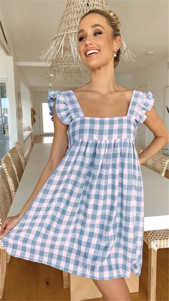 Blue Plaid Babydoll Dress