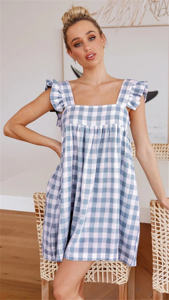 Blue Plaid Babydoll Dress