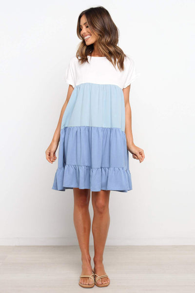 Blue Color Block Babydoll Dress