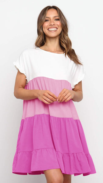 Hot Pink Color Block Babydoll Dress