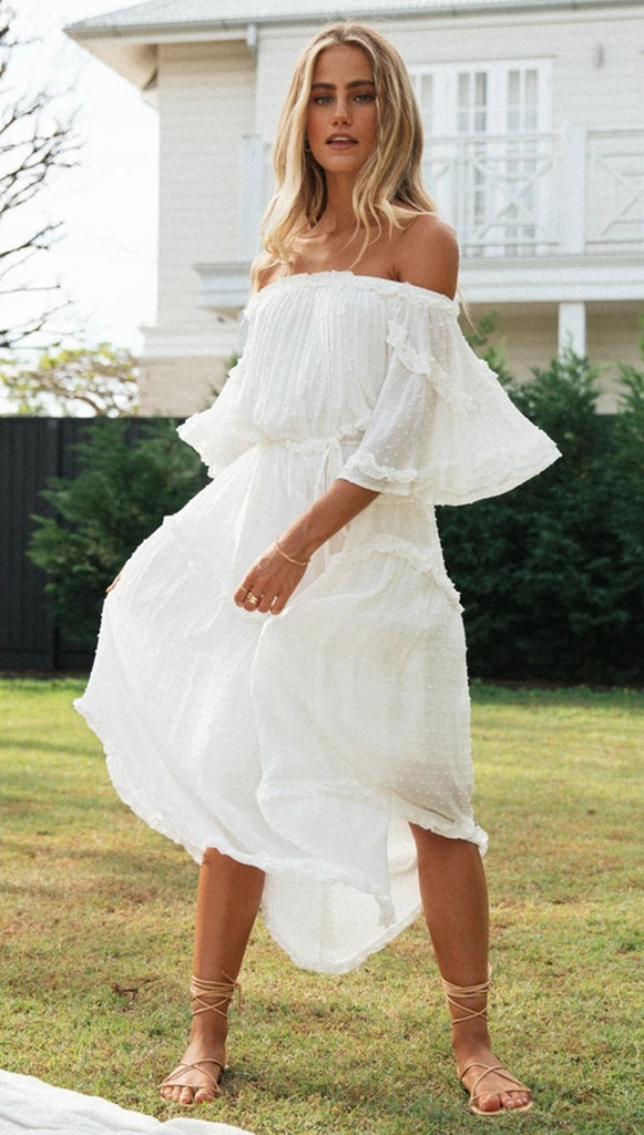 Solid White Off Shoulder Dress