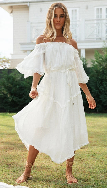 Solid White Off Shoulder Dress