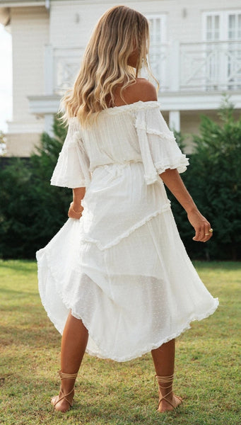 Solid White Off Shoulder Dress