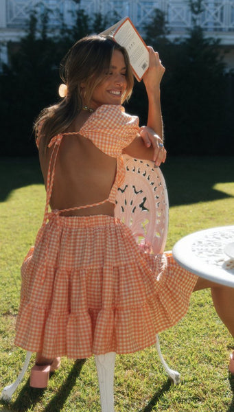 Orange Plaid Crop Top and Skirt Sets