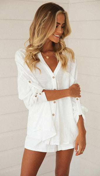 White Roll-Tab Button Down Shirt