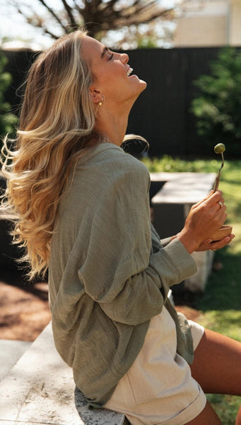 Green Roll-Tab Button Down Shirt