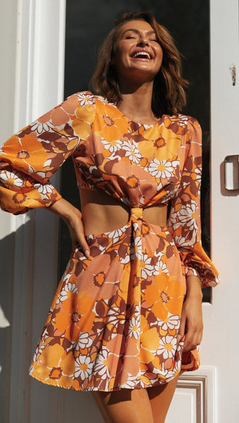 Orange Cutout Waist Dress