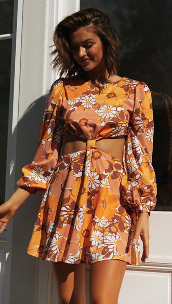 Orange Cutout Waist Dress