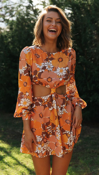 Orange Cutout Waist Dress