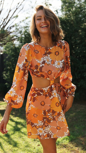 Orange Cutout Waist Dress