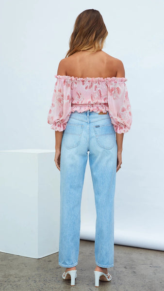 Pink Floral Smocked Crop Top