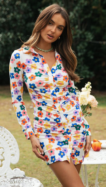 Colorful Sunflower Button Down Dress
