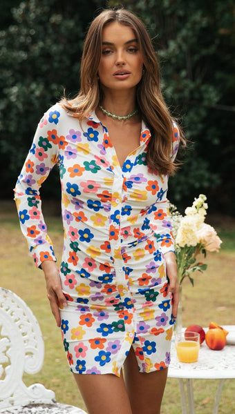 Colorful Sunflower Button Down Dress