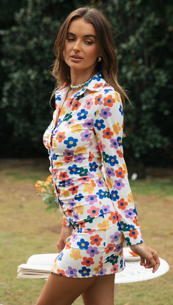 Colorful Sunflower Button Down Dress