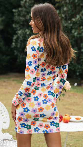Colorful Sunflower Button Down Dress