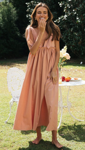 Pink Shoulder Tie Pleated Dress