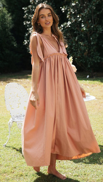 Pink Shoulder Tie Pleated Dress