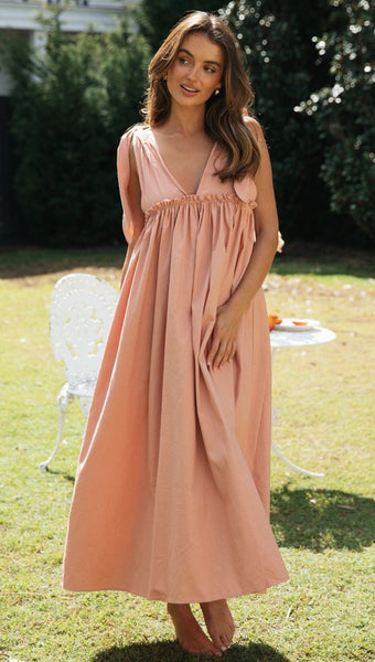 Pink Shoulder Tie Pleated Dress