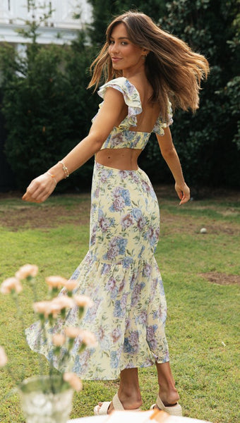 Yellow Floral High Slit Dress