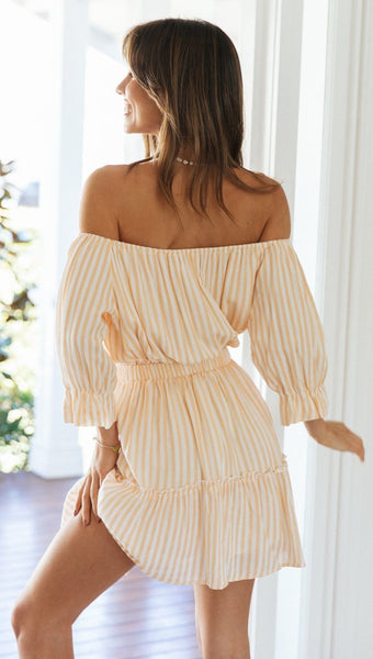 Coral Striped Off Shoulder Dress