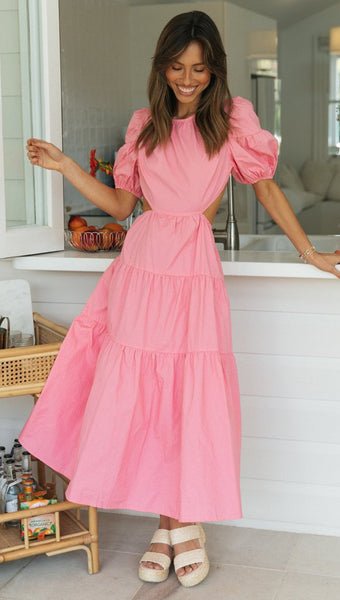 Pink Open Back Long Dress