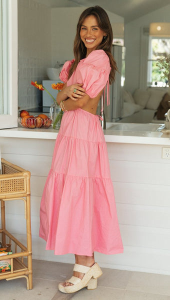 Pink Open Back Long Dress