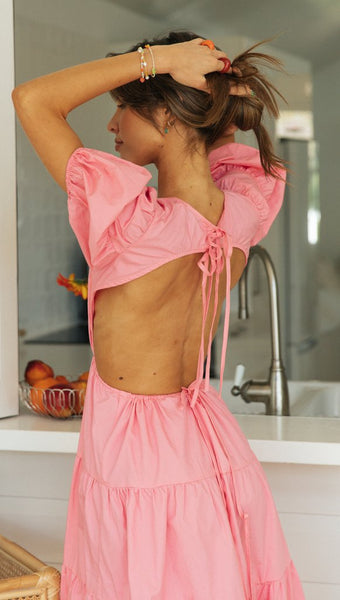 Pink Open Back Long Dress